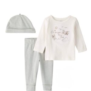 Baby 3 Piece Outfit Set Top Pants Hat Size 3 Months Airplane graphic long sleeve